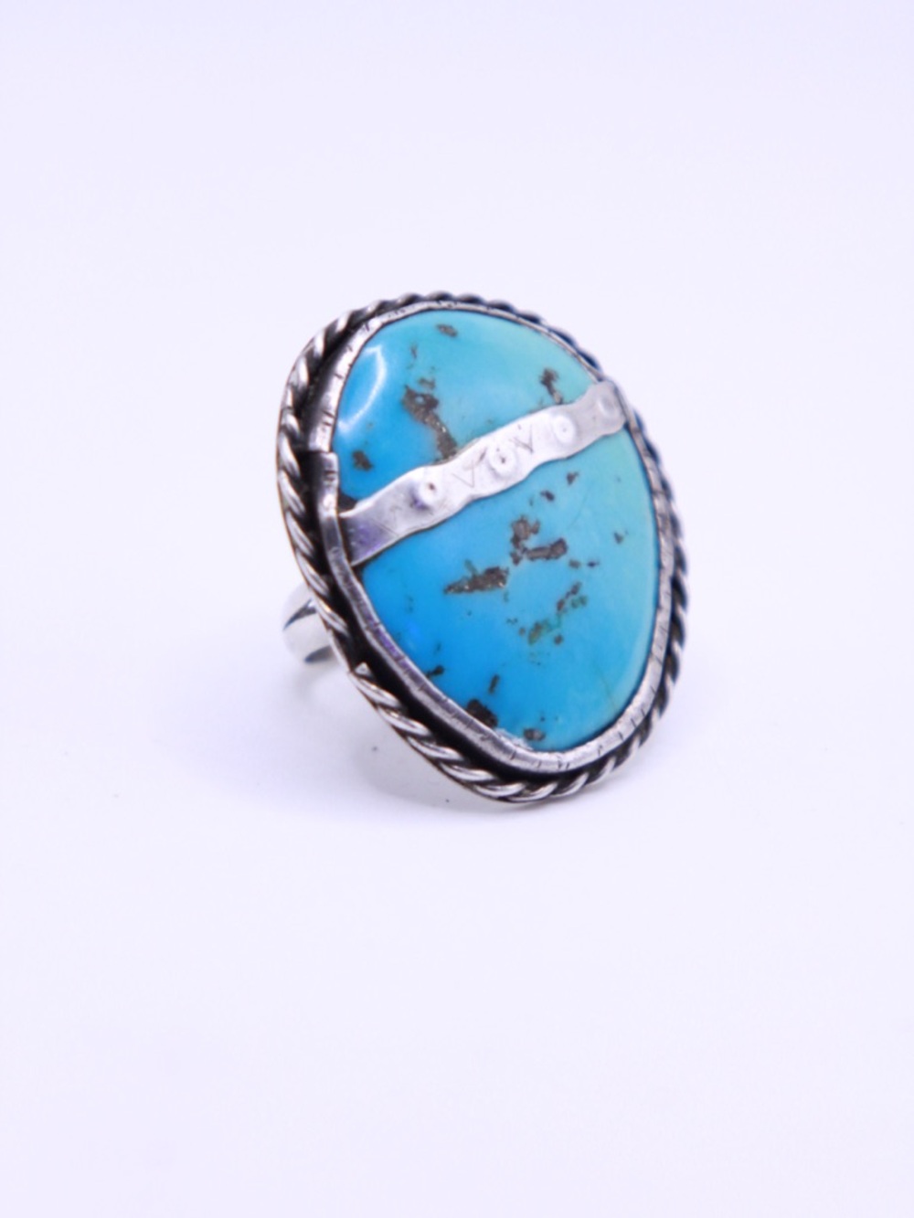 Vintage Native Large Turquoise 14.68g Statement Ring 925 Sterling  Size 10
